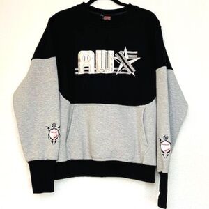 ALL WORLD Black Gray Pullover Baseball Sweater Sm